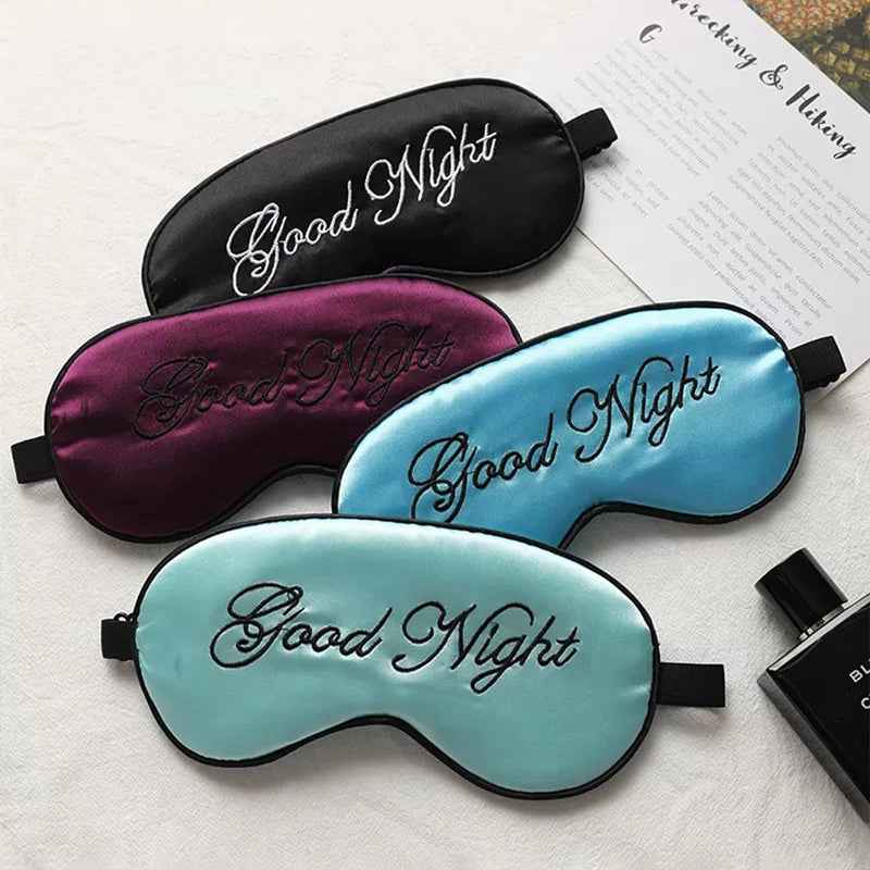 RadiantRoots silk eye masks set of 4 embroidered Good Night masks in black, burgundy, blue and teal