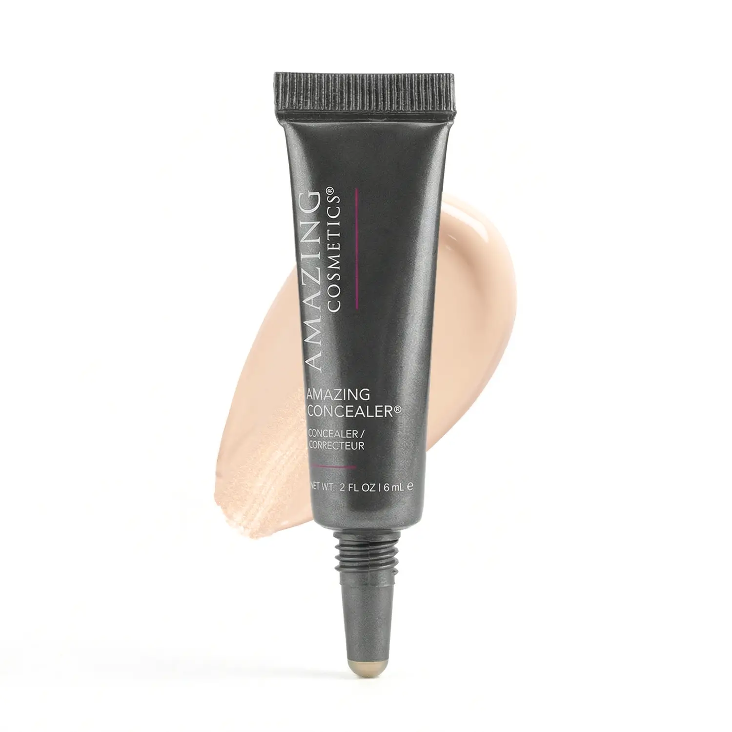 AmazingConcealer concealer tube by AmazingCosmetics in black packaging with beige swatch