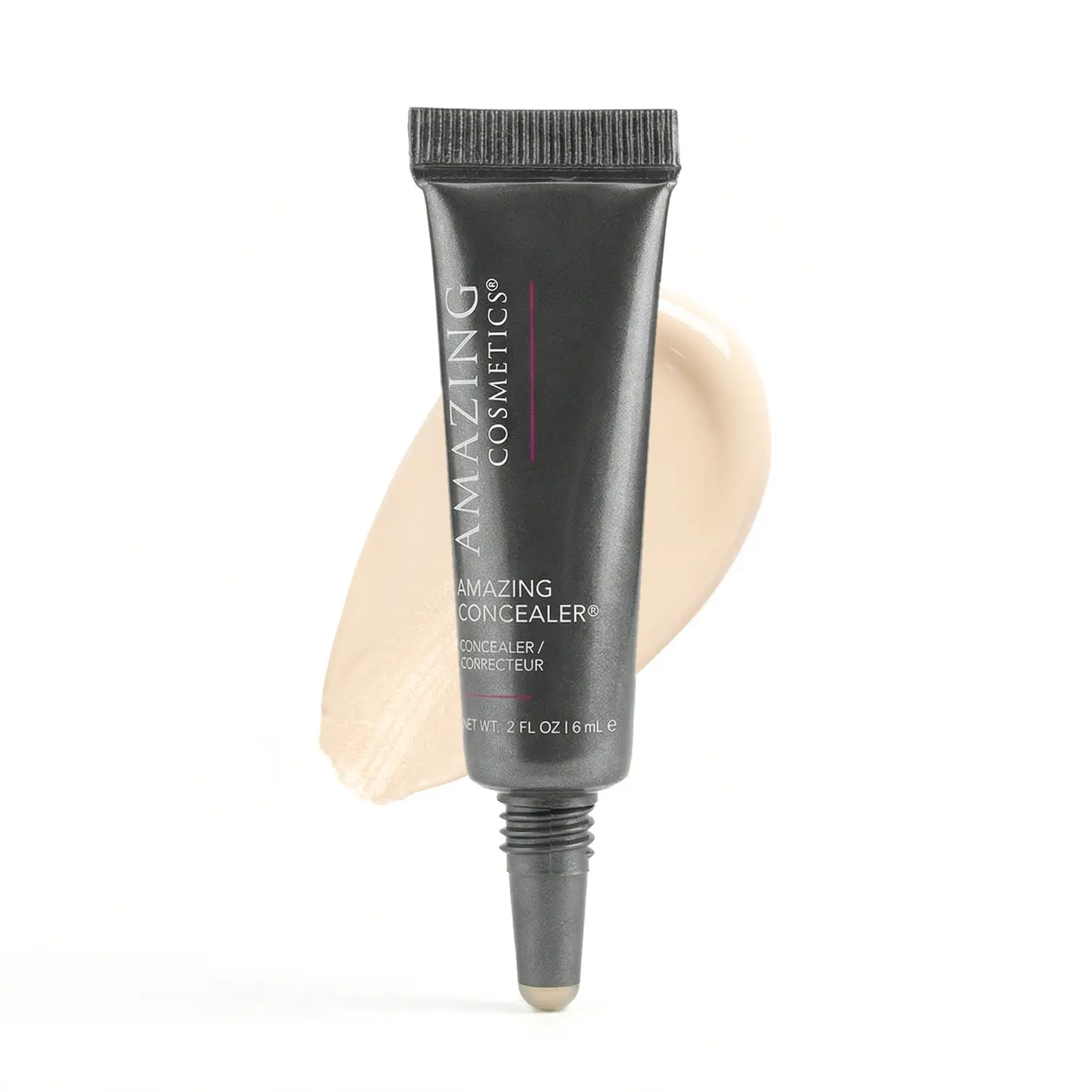 AmazingConcealer by AmazingCosmetics - black tube with nude concealer swatch