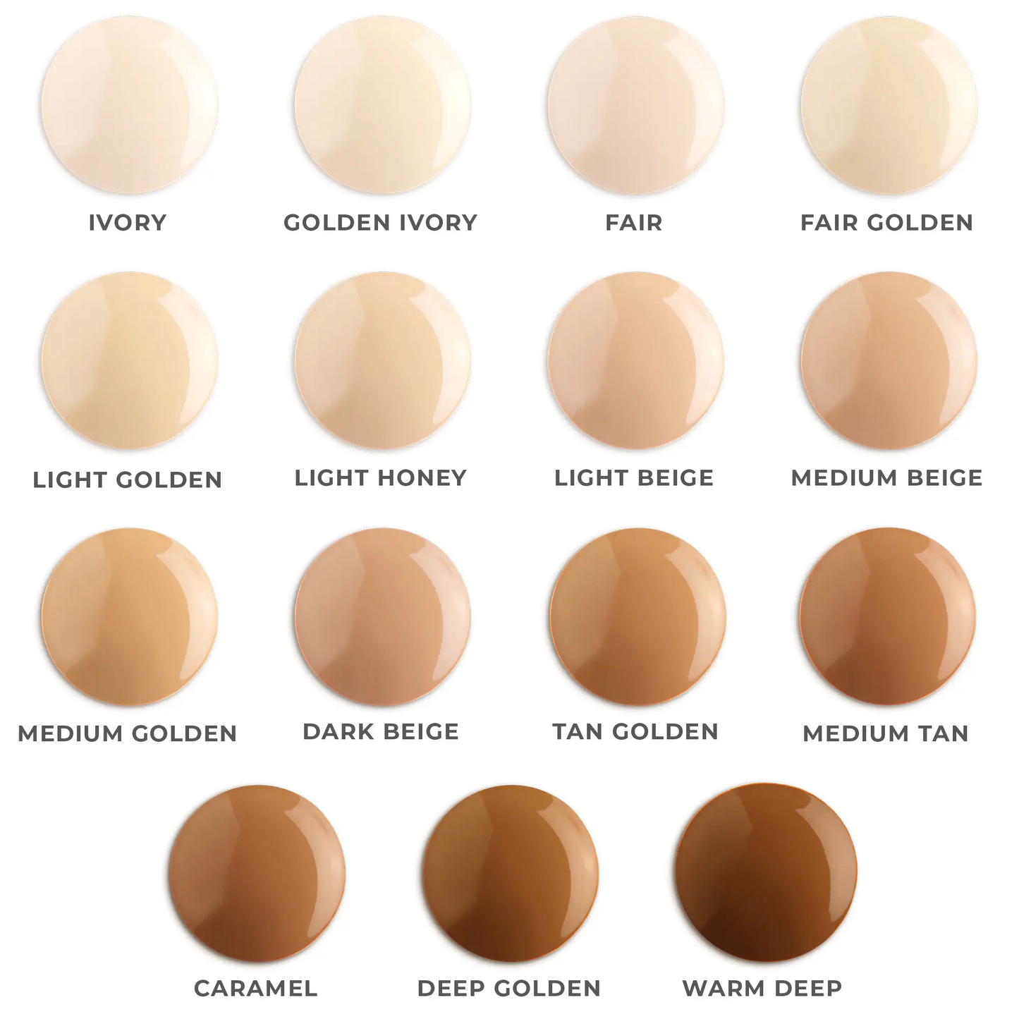 AMAZINGCONCEALER shade swatches from AmazingCosmetics in 15 beige-to-tan hues