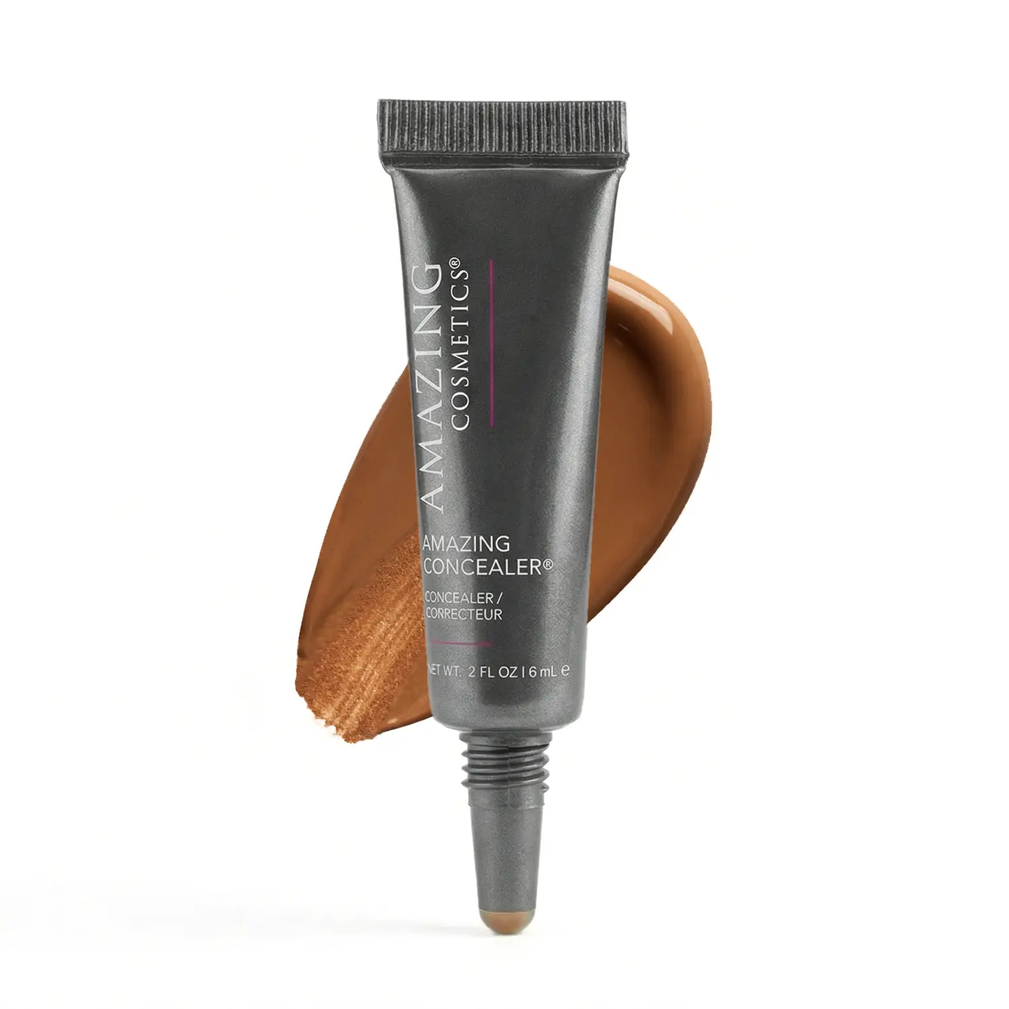 AMAZINGCONCEALER by AmazingCosmetics; gray tube with brown concealer swatch