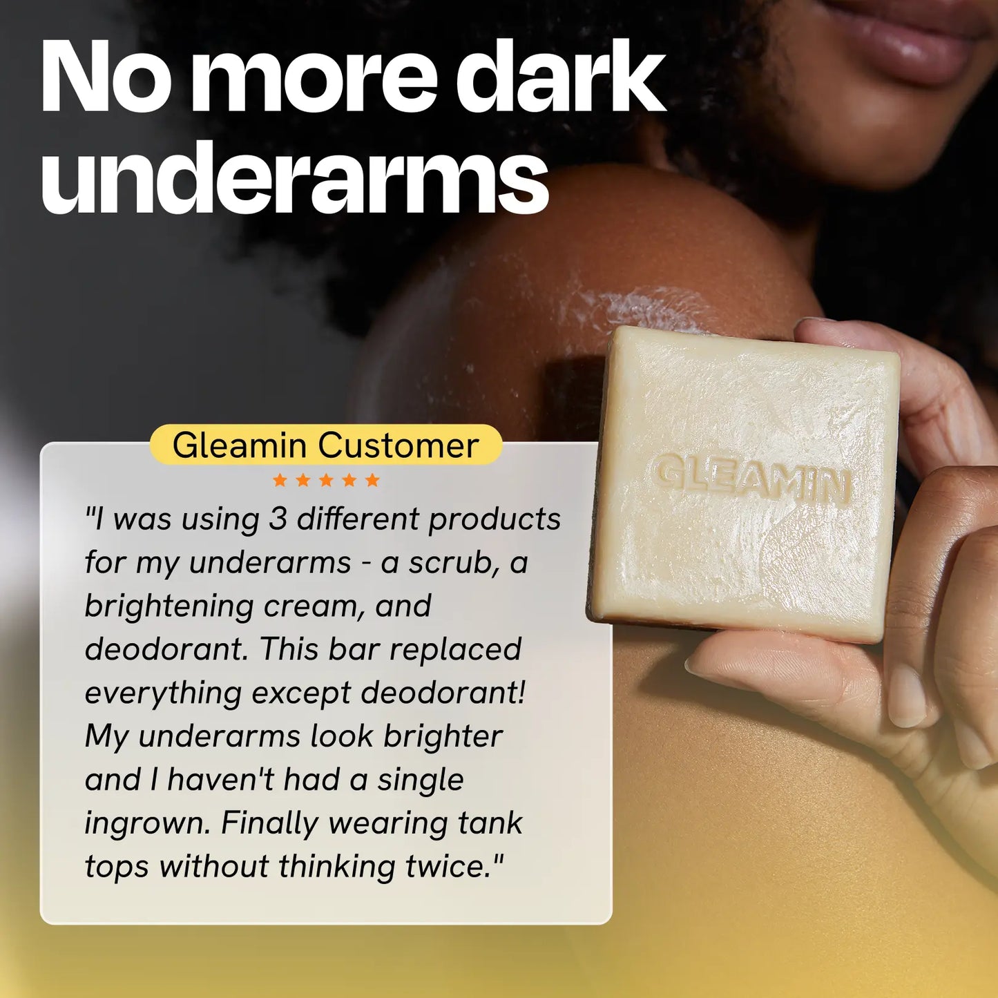 Glow Body Bar by Gleamin, light beige bar soap with embossed Gleamin logo.