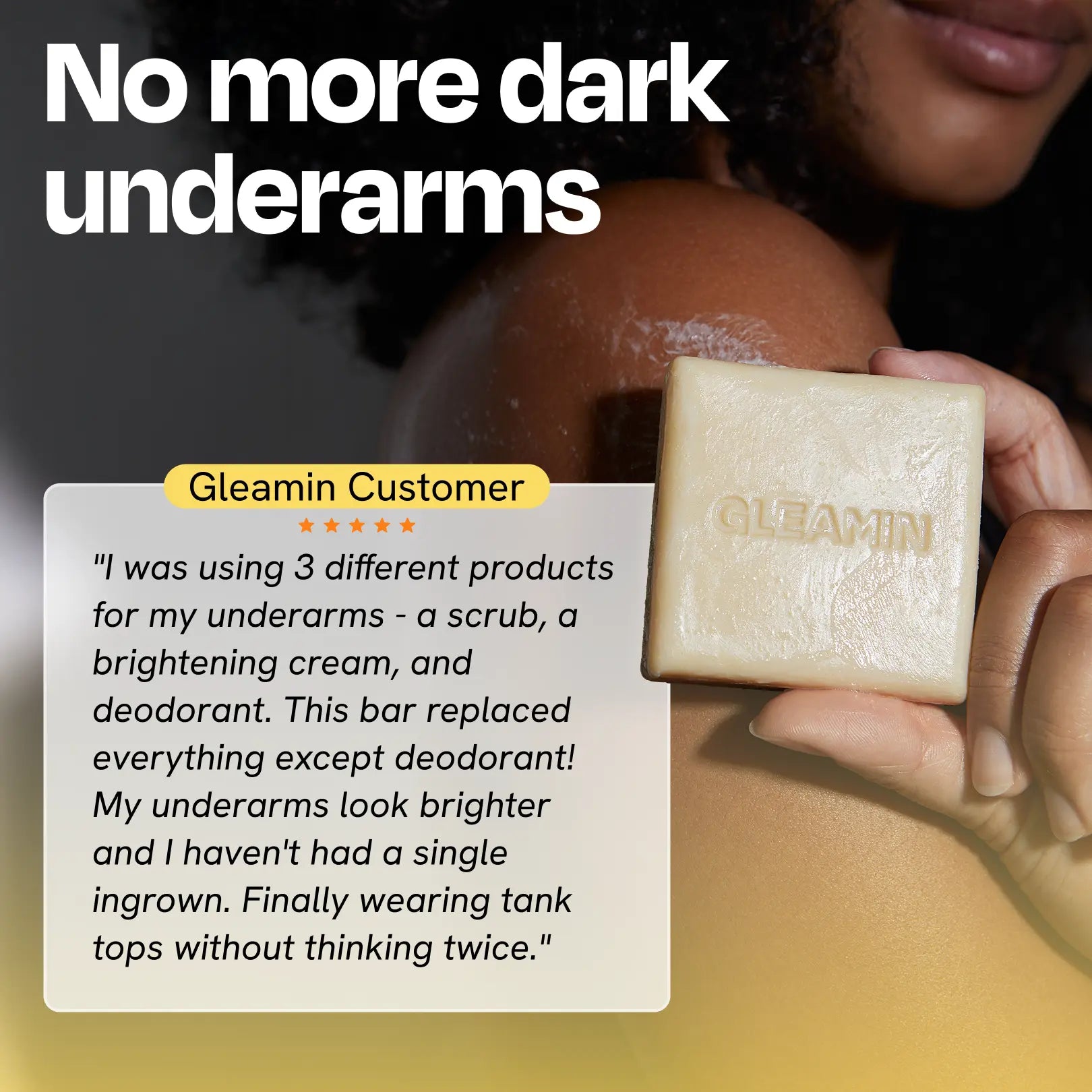 Glow Body Bar by Gleamin, light beige bar soap with embossed Gleamin logo.