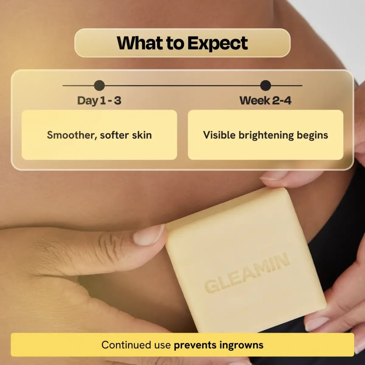 Glow Body Bar by Gleamin, pale beige brightening bar soap.