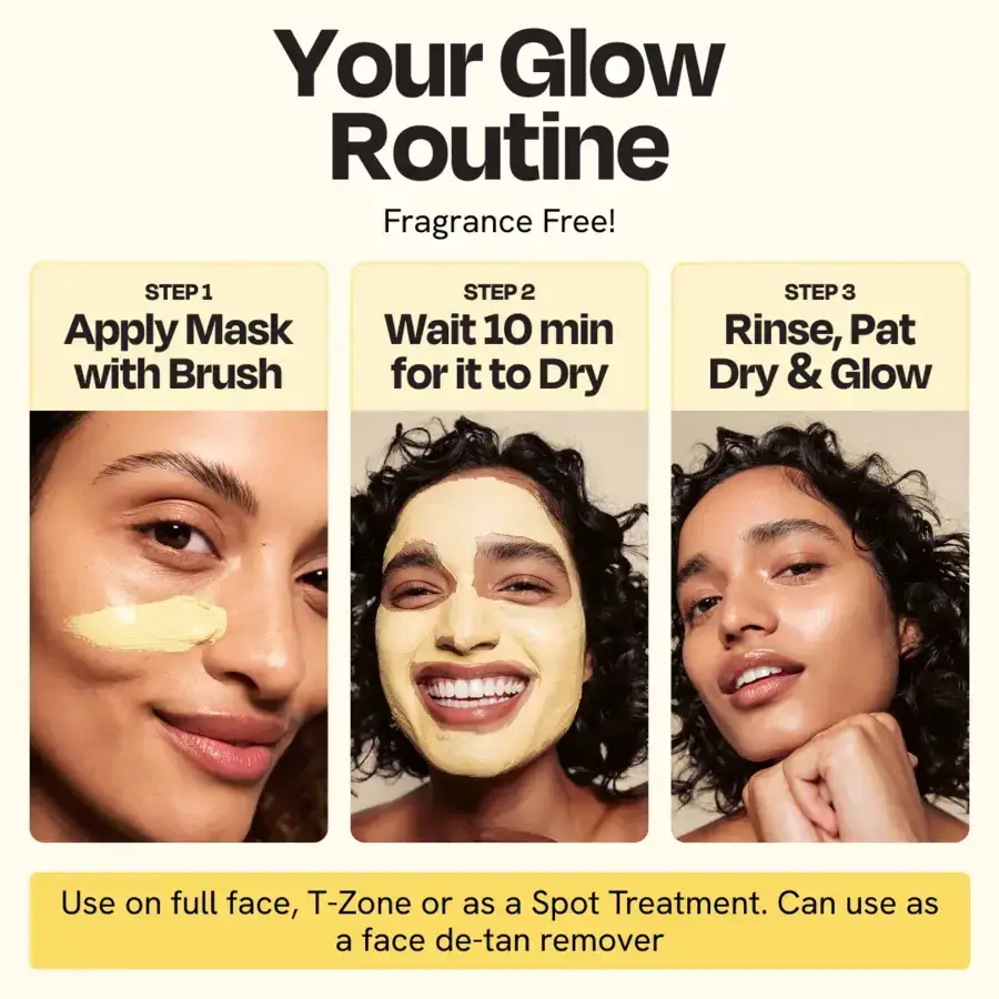 Gleamin Vitamin C Clay Mask, fragrance-free face mask, three-panel brightening treatment with yellow panels