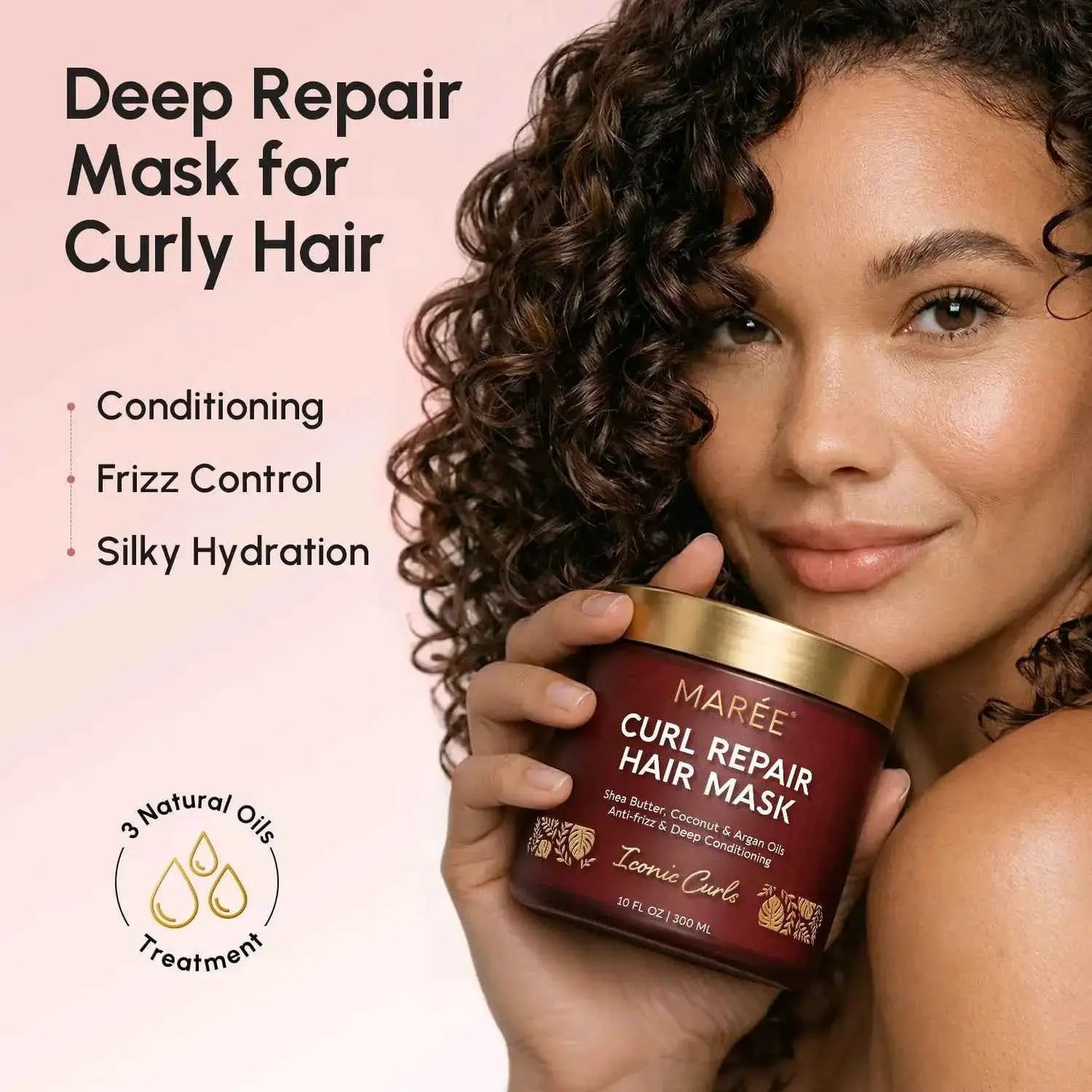Maree Curl Repair Hair Mask jar in maroon with gold lid for curly hair