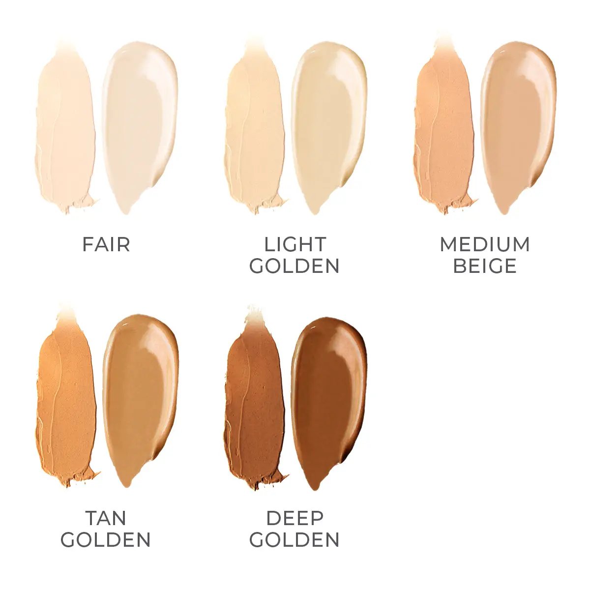 SMOOTH Creme Concealer & Foundation Duo by AmazingCosmetics; six shade swatches from fair to deep golden.