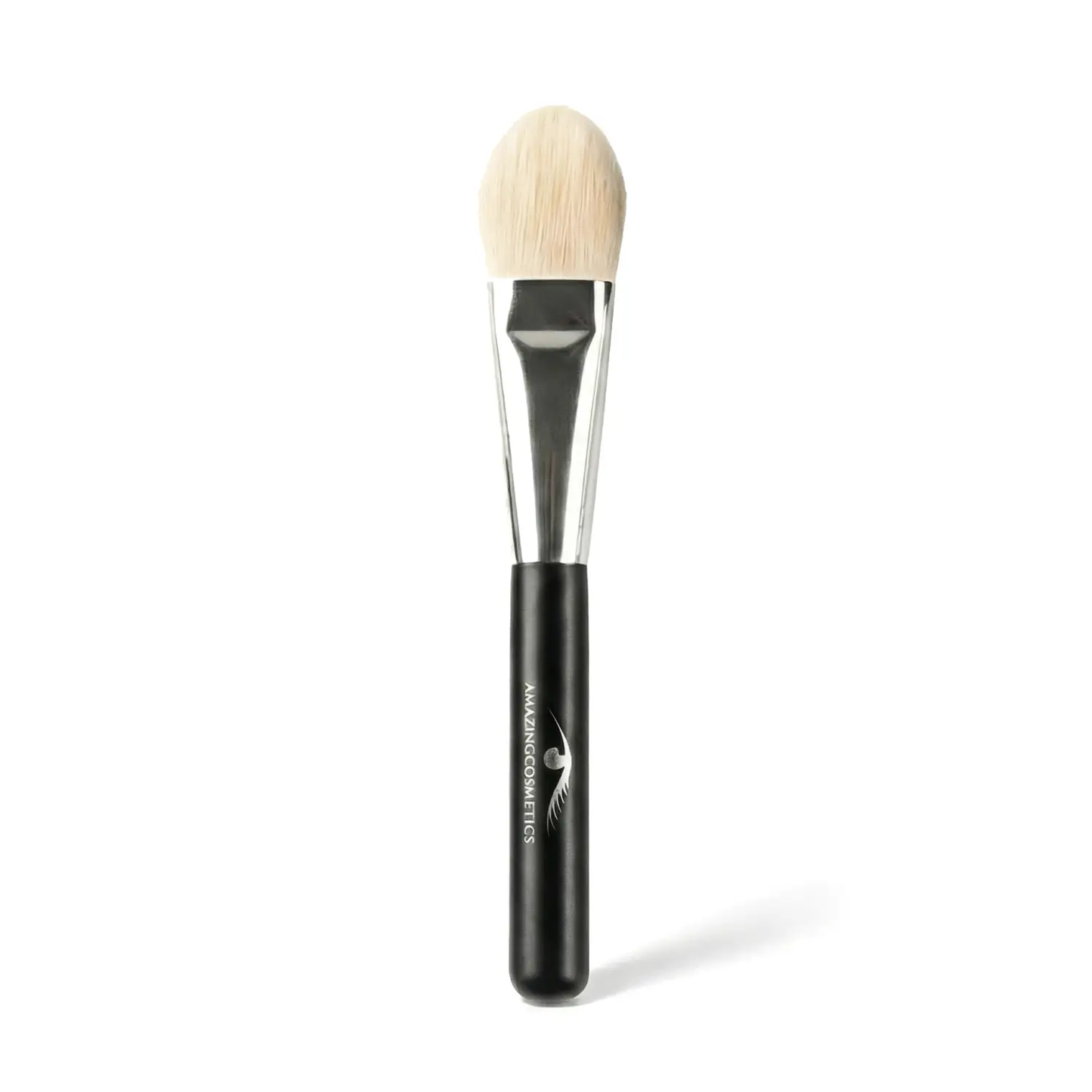 Foundation brush by AmazingCosmetics; black handle with silver ferrule and beige bristles