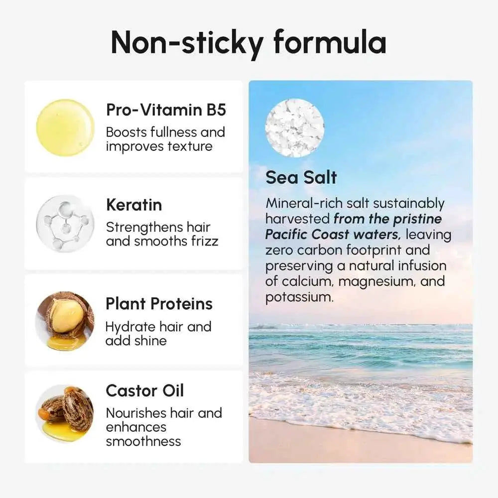 Maree Keratin & Sea Salt Hair Texturizer, non-sticky formula for beachy waves
