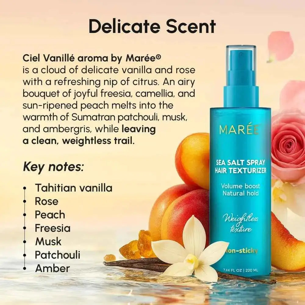 Keratin & Sea Salt Hair Texturizer by Mareé in a turquoise spray bottle