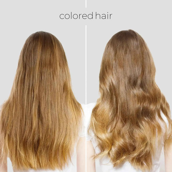 Keratin Mask for Damaged Hair; two side-by-side light brown hair close-ups