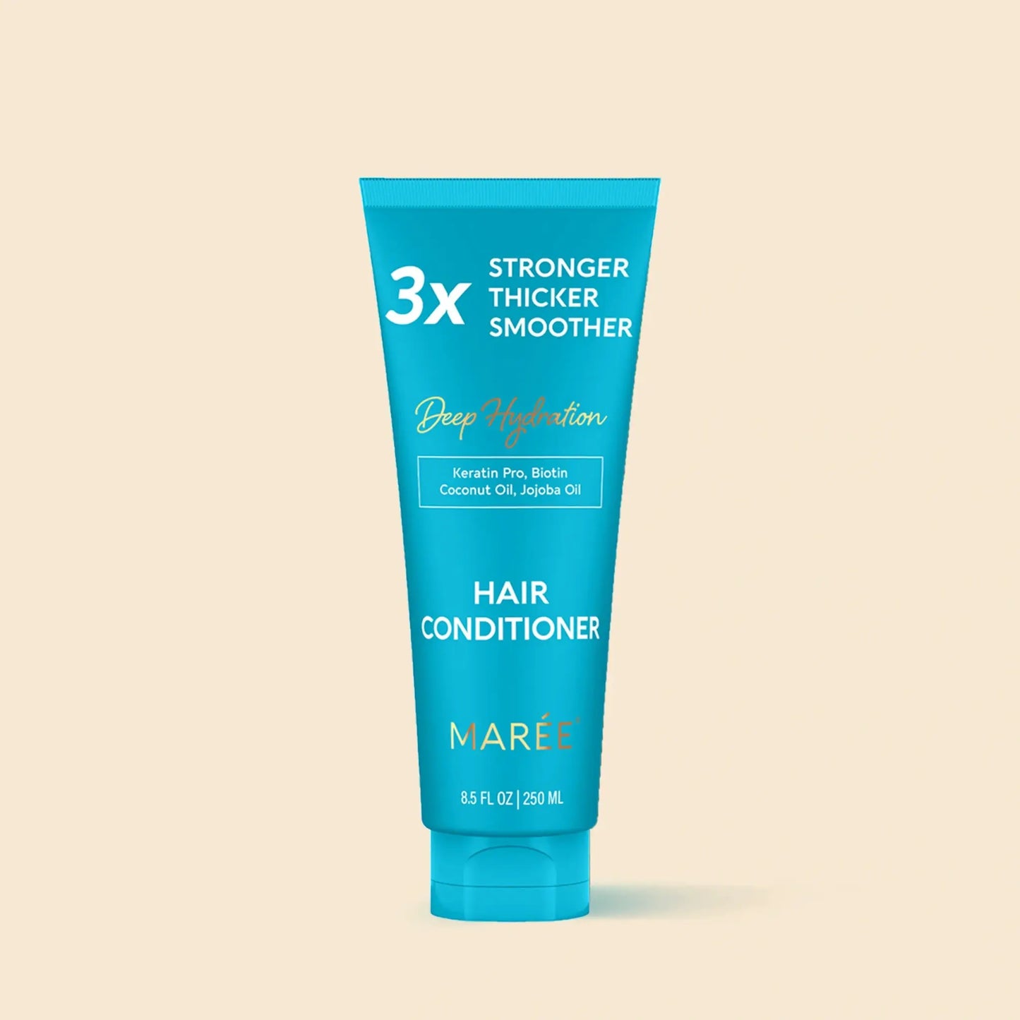 Deep Hydrating Coconut Conditioner by Mareé in a blue 8.5 oz tube