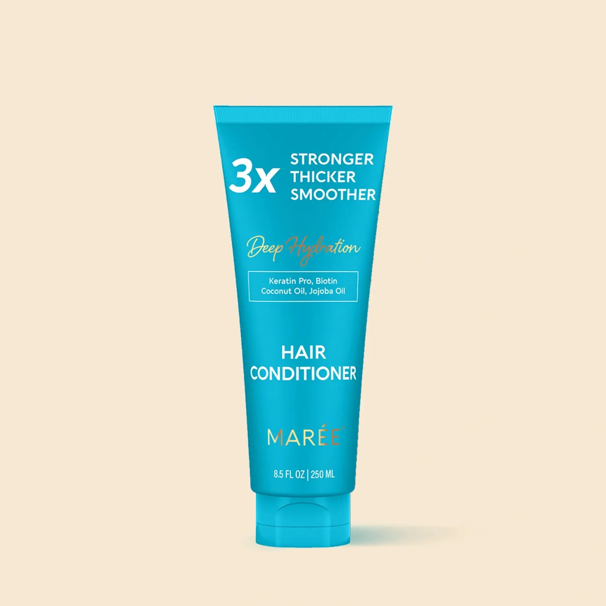 Deep Hydrating Coconut Conditioner by Mareé in a blue 8.5 oz tube