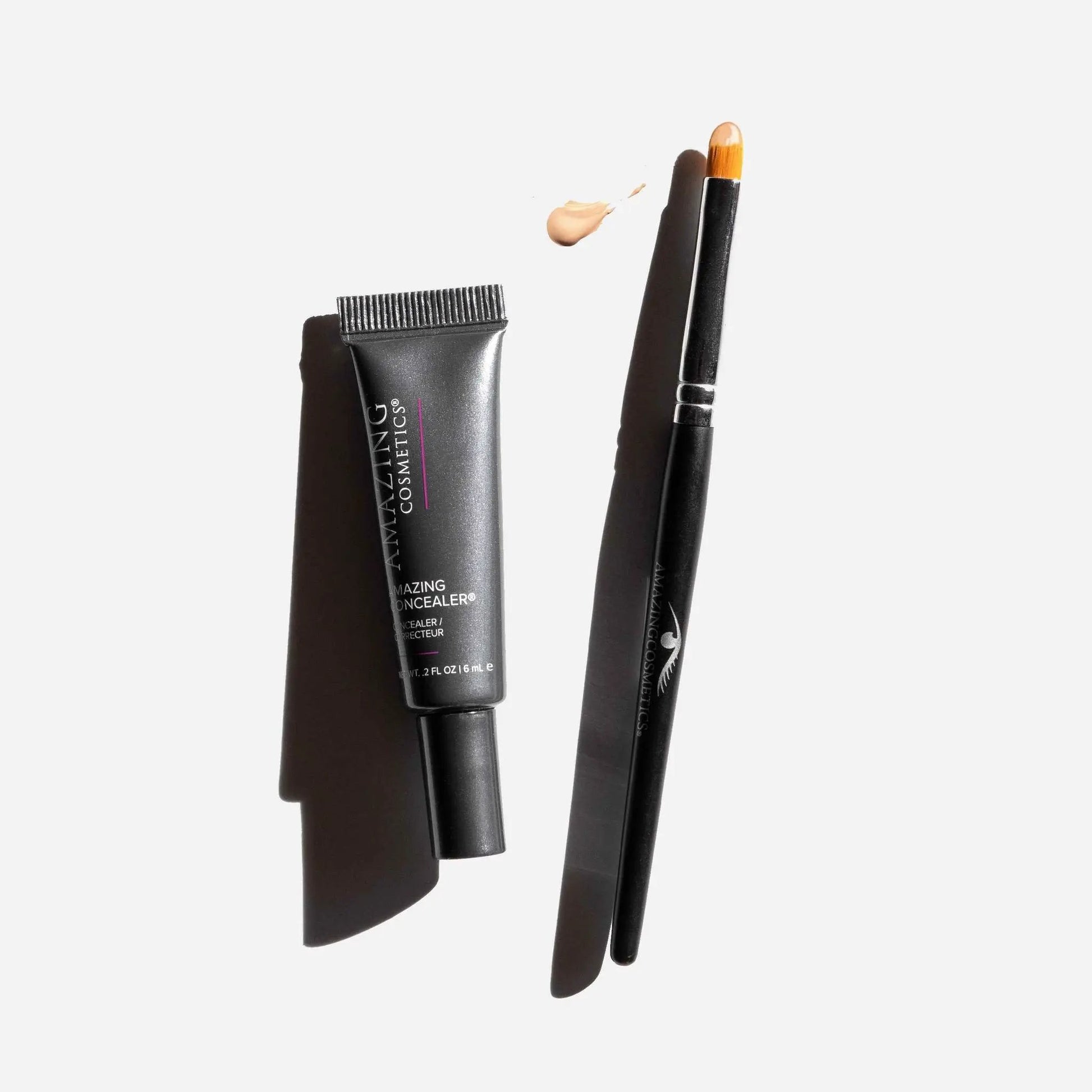 Concealer brush set, 2-piece makeup brushes by AmazingCosmetics with black handles and orange bristles
