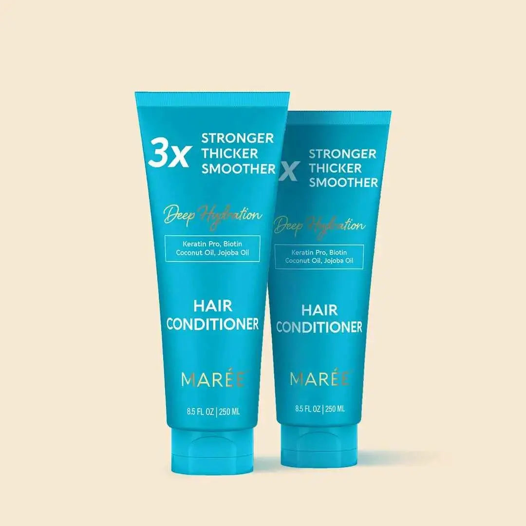 Deep Hydrating Coconut Conditioner Maree; 2 turquoise hair conditioner tubes
