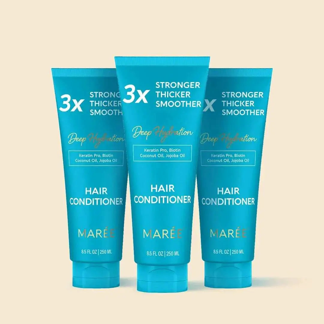 Deep Hydrating Coconut Conditioner, teal Mareé hair conditioner triple-pack (3 tubes).