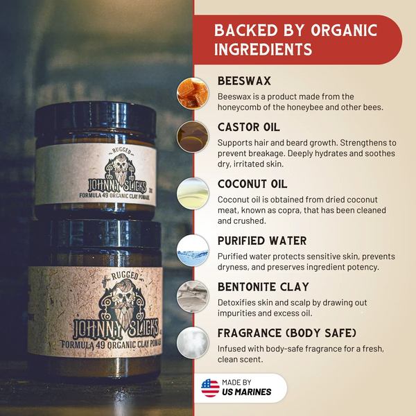 Johnny Slicks Formula 49 Organic Clay Pomade – Strong Hold Matte Finish Men’s Hair Styling Clay