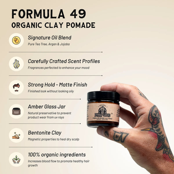 Johnny Slicks Formula 49 Organic Clay Pomade – Strong Hold Matte Finish Men’s Hair Styling Clay